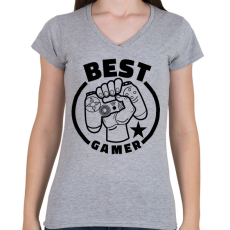 PRINTFASHION Best gamer - Női V-nyakú póló - Sport szürke