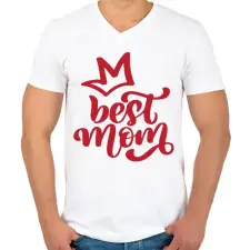 PRINTFASHION Best mom  - Férfi V-nyakú póló - Fehér férfi póló