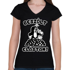 PRINTFASHION Beszólt elástam - kisvakond 2 - Női V-nyakú póló - Fekete női póló