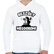 PRINTFASHION Beszólt megdobom! - Férfi kapucnis pulóver - Fehér férfi pulóver, kardigán