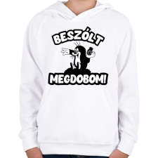 PRINTFASHION Beszólt megdobom! - Gyerek kapucnis pulóver - Fehér gyerek pulóver, kardigán