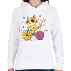 PRINTFASHION Biciklis cica - Női kapucnis pulóver - Fehér