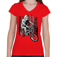 PRINTFASHION Biciklis gyilkos - Női V-nyakú póló - Piros