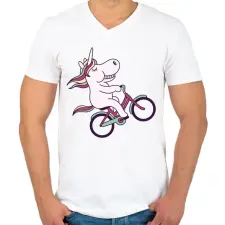 PRINTFASHION Biciklis unikornis - Férfi V-nyakú póló - Fehér férfi póló