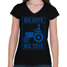 PRINTFASHION Big boys big toys - traktoros - Női V-nyakú póló - Fekete női póló