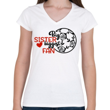 PRINTFASHION Big sister biggest fan - Női V-nyakú póló - Fehér női póló