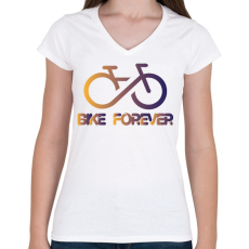 PRINTFASHION Bike forever - Női V-nyakú póló - Fehér