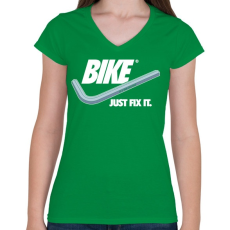 PRINTFASHION Bike Just fix it - Női V-nyakú póló - Zöld