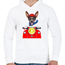 PRINTFASHION Biker Dog - Férfi kapucnis pulóver - Fehér férfi pulóver, kardigán