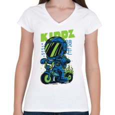 PRINTFASHION Biker kölyök - Női V-nyakú póló - Fehér