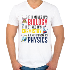 PRINTFASHION Biológia, kémia, fizika - Férfi V-nyakú póló - Fehér