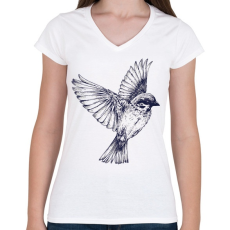 PRINTFASHION Bird drawing - Női V-nyakú póló - Fehér