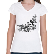 PRINTFASHION Bird & Tree drawing - Női V-nyakú póló - Fehér