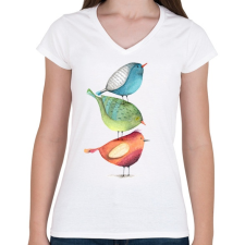 PRINTFASHION Birds - Női V-nyakú póló - Fehér női póló