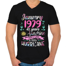 PRINTFASHION Birthday january 1979 sunshine mixed hurricane - Férfi V-nyakú póló - Fekete férfi póló