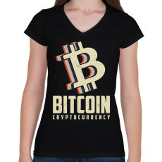 PRINTFASHION BITCOIN 4 EVER 51 - Női V-nyakú póló - Fekete