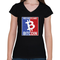 PRINTFASHION BITCOIN 4 EVER 67 - Női V-nyakú póló - Fekete
