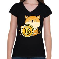 PRINTFASHION BITCOIN 4EVER 16 - Női V-nyakú póló - Fekete