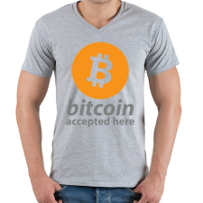 PRINTFASHION Bitcoin elfogadó - Férfi V-nyakú póló - Sport szürke férfi póló