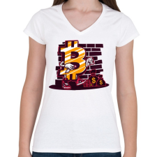 PRINTFASHION Bitcoin király - Női V-nyakú póló - Fehér női póló