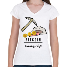 PRINTFASHION bitcoin mining - Női V-nyakú póló - Fehér