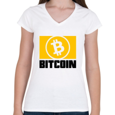 PRINTFASHION Bitcoin - Női V-nyakú póló - Fehér
