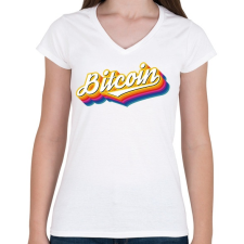 PRINTFASHION Bitcoin Retro - Női V-nyakú póló - Fehér női póló