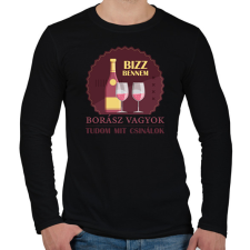 PRINTFASHION Bízz bennem - Borász vagyok - Férfi hosszú ujjú póló - Fekete férfi póló