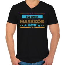 PRINTFASHION Bízz bennem - masszőr - Férfi V-nyakú póló - Fekete férfi póló
