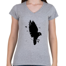 PRINTFASHION Black Bird - Női V-nyakú póló - Sport szürke