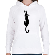PRINTFASHION Black cat - Női kapucnis pulóver - Fehér női pulóver, kardigán