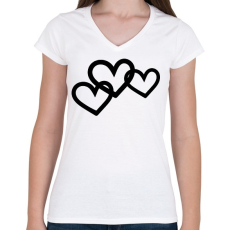 PRINTFASHION Black hearts - Női V-nyakú póló - Fehér