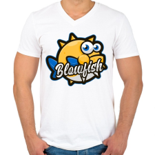 PRINTFASHION Blowfish - Férfi V-nyakú póló - Fehér férfi póló