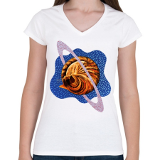 PRINTFASHION Blue cat planet - Női V-nyakú póló - Fehér női póló
