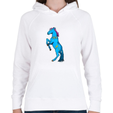 PRINTFASHION Blue Horse - Női kapucnis pulóver - Fehér női pulóver, kardigán