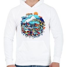 PRINTFASHION Blue landscape - Férfi kapucnis pulóver - Fehér