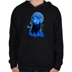 PRINTFASHION blue lion - Gyerek kapucnis pulóver - Fekete