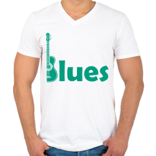 PRINTFASHION Blues - gitár - Férfi V-nyakú póló - Fehér férfi póló