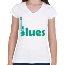 PRINTFASHION Blues - gitár - Női V-nyakú póló - Fehér