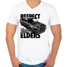 PRINTFASHION BMW E30 RESPECT YOUR ELDERS - Férfi V-nyakú póló - Fehér férfi póló