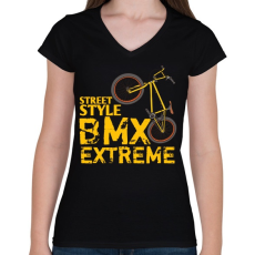 PRINTFASHION Bmx - Női V-nyakú póló - Fekete