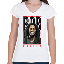 PRINTFASHION Bob Marley - Női V-nyakú póló - Fehér női póló