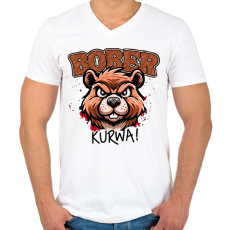 PRINTFASHION Bober kurwa - Férfi V-nyakú póló - Fehér