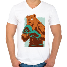 PRINTFASHION Bokszoló medve - Férfi V-nyakú póló - Fehér férfi póló