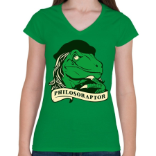 PRINTFASHION Bölcs raptor - Női V-nyakú póló - Zöld női póló