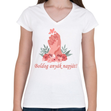 PRINTFASHION Boldog anyák napját! - Női V-nyakú póló - Fehér női póló