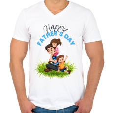 PRINTFASHION Boldog Apák napját - Férfi V-nyakú póló - Fehér