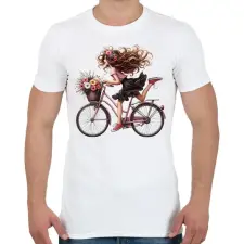 PRINTFASHION Boldog biciklis lány - Férfi póló - Fehér férfi póló