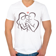 PRINTFASHION Boldog család - Férfi V-nyakú póló - Fehér férfi póló