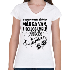 PRINTFASHION Boldog ember pólóján kutyaszőr - Női V-nyakú póló - Fehér